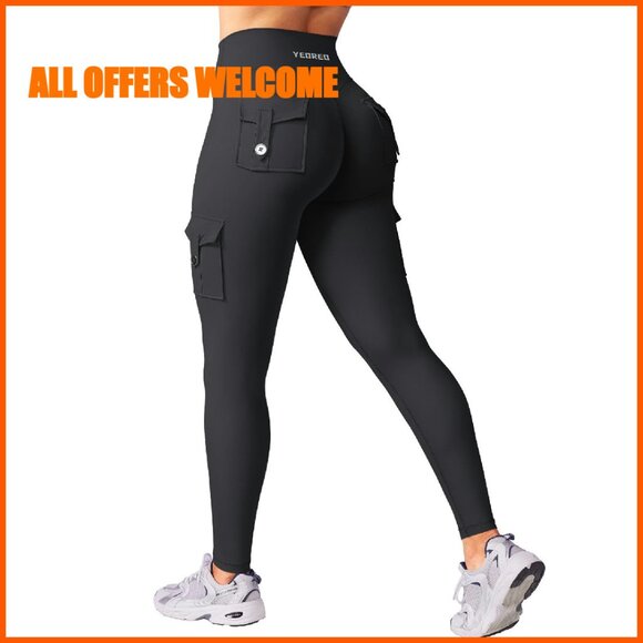 Pants - Butt Lifting Scrunch Cargo Leggings with Pockets Gym Yoga Pants